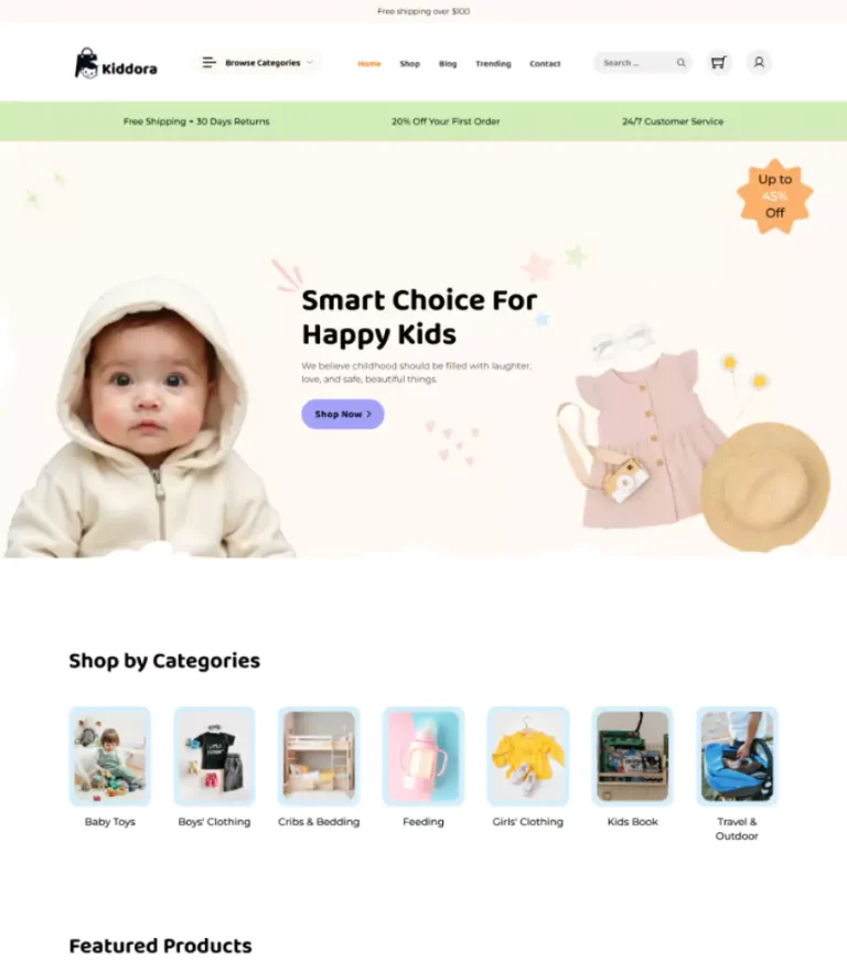Kiddora bricksplus baby essentials website template thumbnail